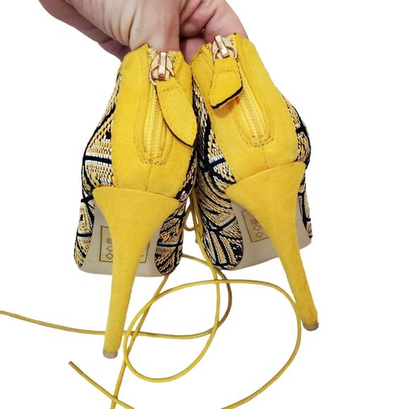 Madison by Shoe Dazzle | Knit Patterned Lace Up Strappy Peep Toe Stiletto Heels - Picture 7 of 11